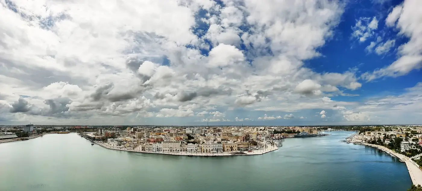 Panorama of Brindisi and its harbour from the water