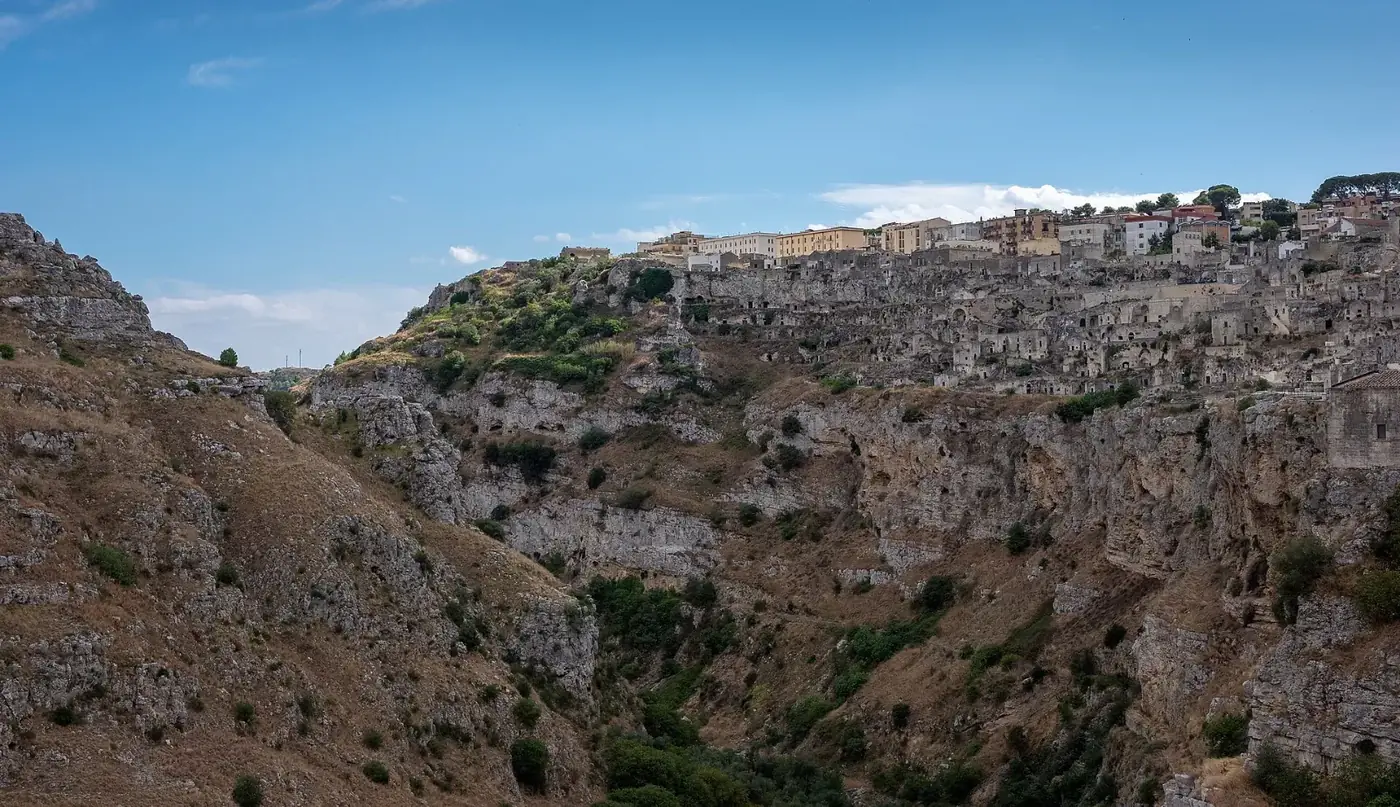 The Sassi of Matera seen across the ravine