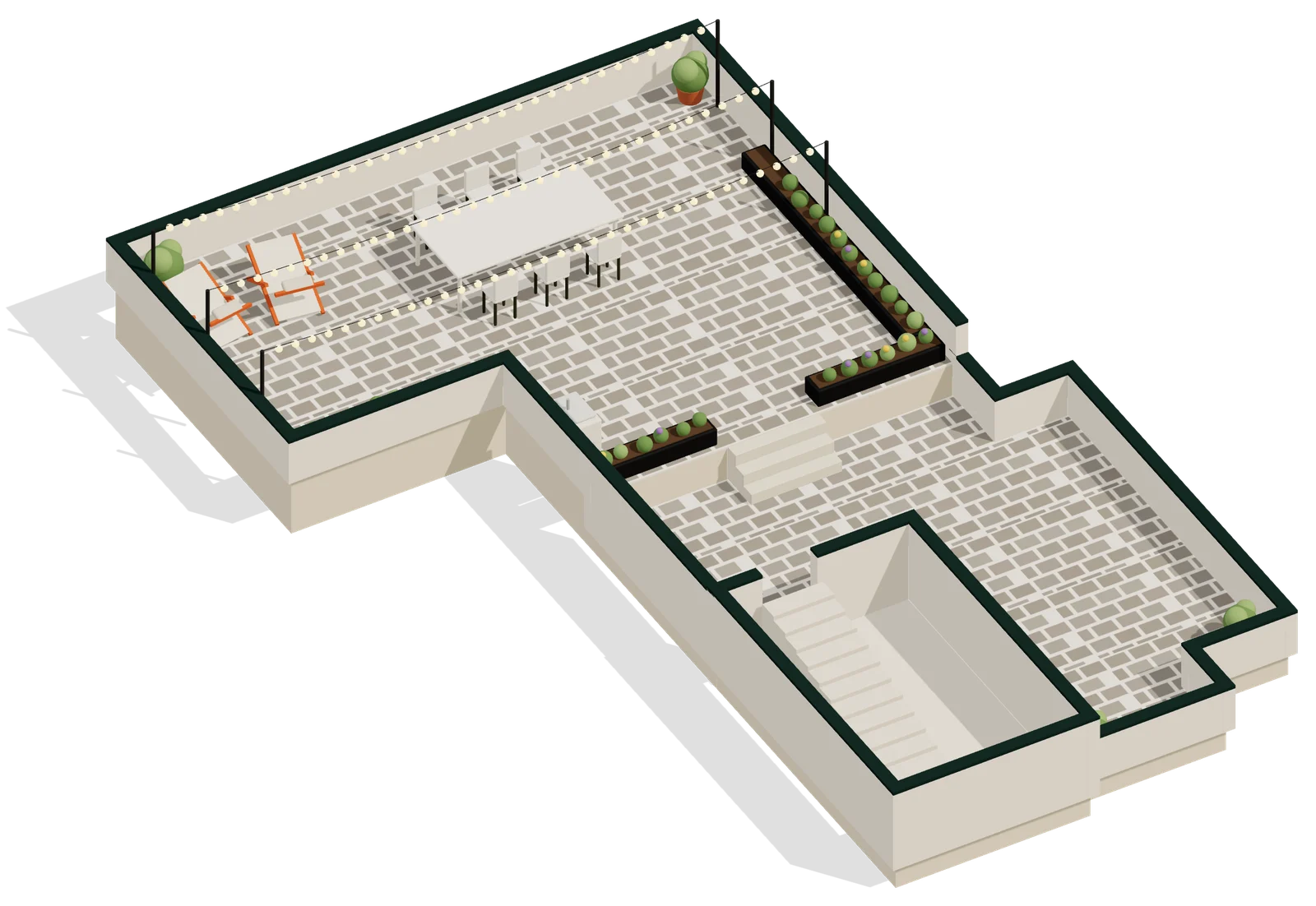 3D-Ansicht der privaten Dachterrassen des BDS House in der Altstadt von Brindisi